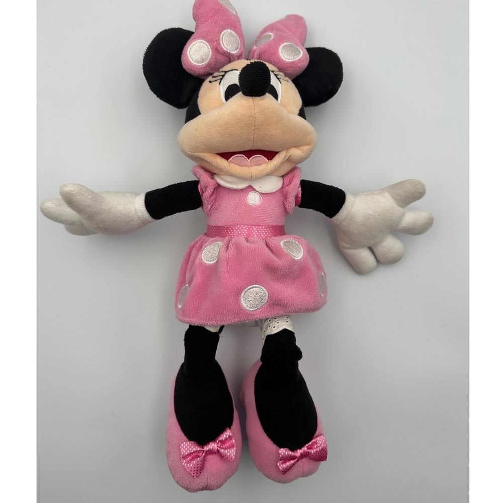 Minnie Mouse Plush Doll 13 Inch Pink Dress White Dots Bow & Pink Shoes